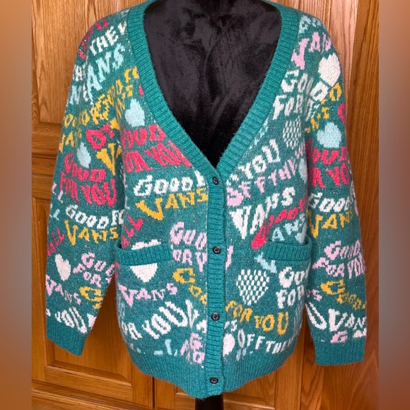 Vans x IRENEISGOOD Green Jacquard Print Oversized Cardigan Sweater Size Small - Picture 3 of 13